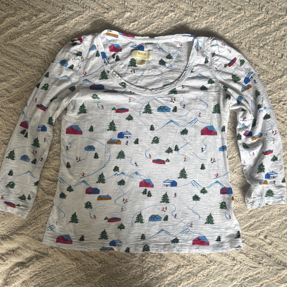 Anthropologie Maeve Winter Scene Quarter Sleeve Tee XS